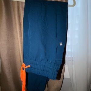 Figs Joggers in Deep Reef Blue with Bright Orange Tie